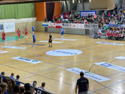 FOIL2sport - Wunsch-Format mehrfach verwendbar Basketball FOIL2sport Handball Anwendungsbeispiel auf Hallenparkett Bodenaufkleber fertig montiert.