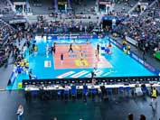 Aufkleber am Netzanlage-Pfosten 250 x 8cm FOIL2sport Volleyball Beispiel Bodenaufkleber Feldaufkleber 